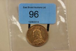 A 19th century Queen Victoria 1890 gold full sovereign coin with Jubilee bust. Condition F