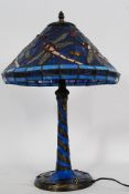 A large 20th century Tiffany style blue glass lamp