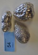 A collection of silver nuts total gross weights 76.5g To include Almond, Walnut & monkey Nut