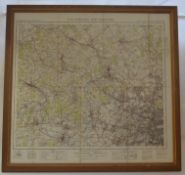 A 1930`s framed Ordnance hand held survey map of North West London and Watford. The verso of frame