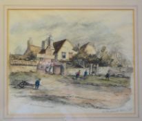 A 19th Century watercolour and pencil painting of Wandsworth Hill, London being framed and glazed.
