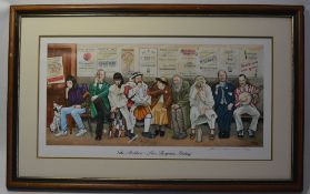A signed  framed print by Jedd entitled to the mount ` The Audition - Nine Thespians Resting `