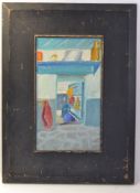 JP Quick. A 20th century retro still life watercolour painting mounted to ebonised frame entitled