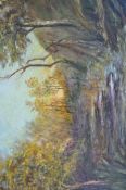 R Coombes (1918) oil on painting woodland scene, signed to corner in a painted rococo frame.