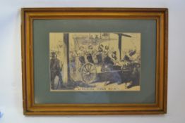An unusual framed lithograph print entitled  ` Lynching Four Men ` 26cm x 39cm