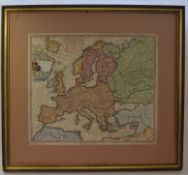 A vintage framed and glazed lithograph printed map of the world in latin. 45cms x 56cms