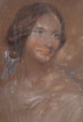 A 19th century pastel portrait painting of Lady Spalding set within a gilt frame being mounted and