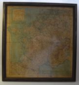 A framed and glazed world war 2 military issue map of France showing occupied zones. 60cm x 57cm