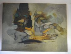 A large  Scottish 1970`s abstract oil on board painting entitled ` The Dancing Cairns`  by D