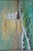J Lyddon oil on canvas painting of maritime scene of a ship in high seas. Framed. 40cm x 50cm.