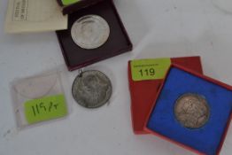 A cased  jubilee 1910-1935 silver official issue coin ` Stet Fortuna Domus ` together with another