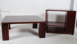 A good quality rosewood retro minimalist coffee table. Raised on squared legs with suspension set