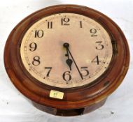 A Victorian / 20th century mahogany cased station wall clock with roman numerals to dial having