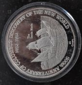 A Silver Turks and Caicos Islands 1991 Anniversary of Columbus 20 Crown Discovery of the New World