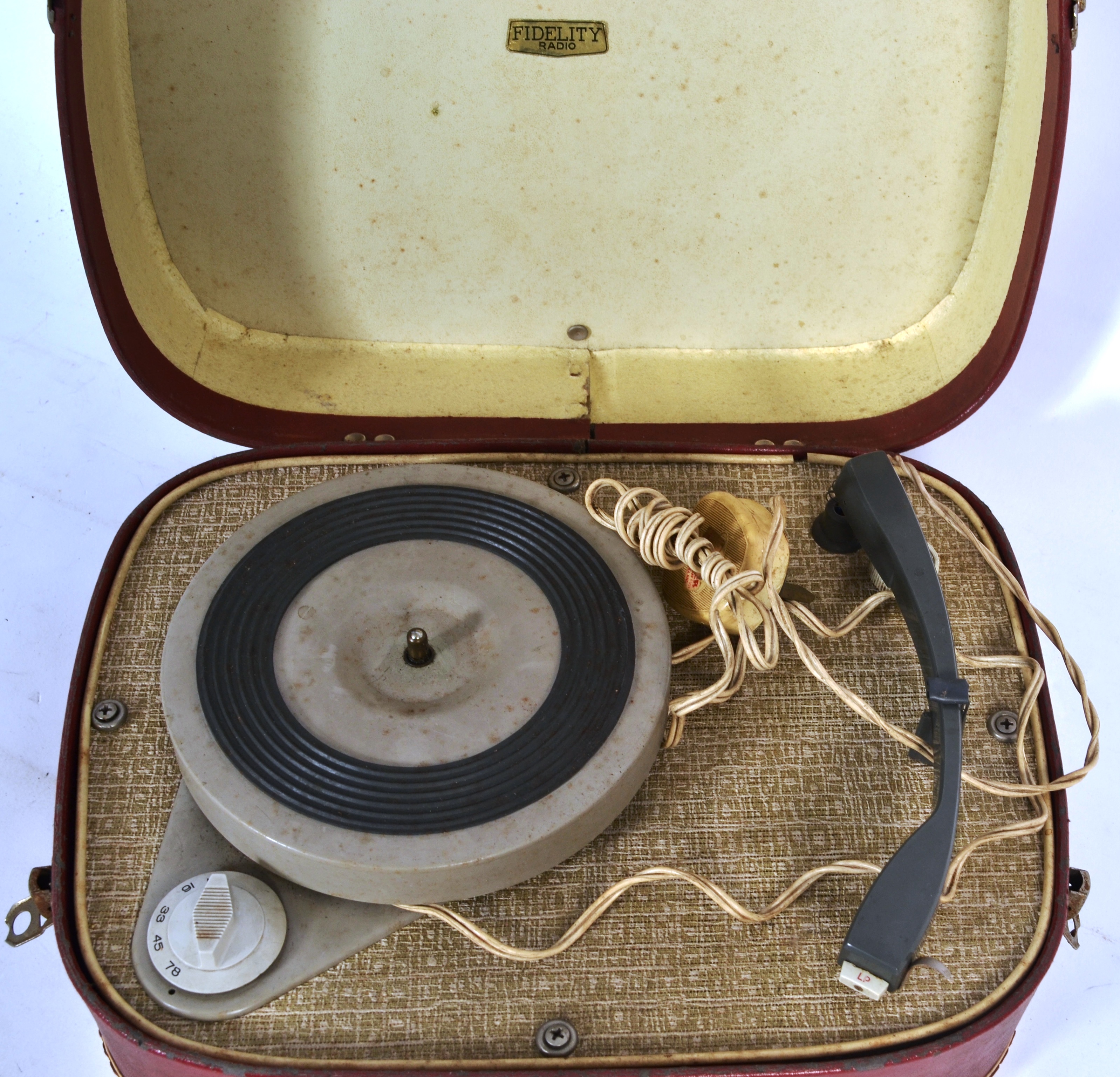 A fidelity portable record player circa 1950's in original case.