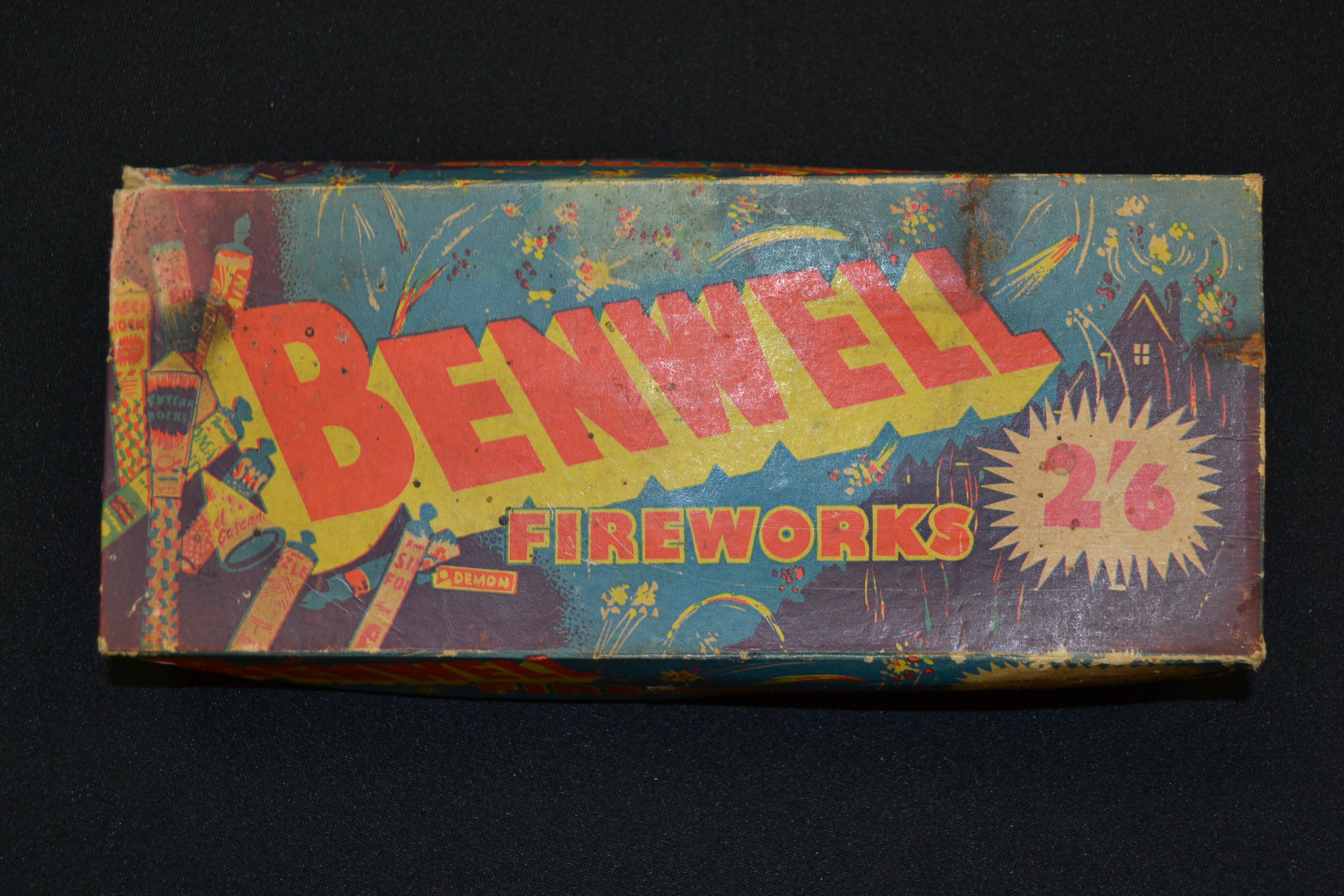 A box of vintage unused  1950's fireworks by Benwell. Made in England by Haley & Weller Ltd,