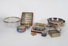 A collection of silver plated wares to include Mappin & Webb, Singapore flatware, dish, bowls etc (