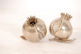 Two Scandinavian /Danish?  Silver Pomegranates with marks to base 830 NH. 5cm tall