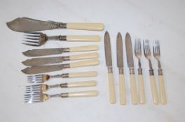 Partial set of bone handled silver cutlery /  flatware with EP on NS blades and sterling silver