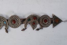 Indian Silver metal head belt/band with inset stones.