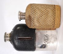 A vintage Walker & Hall of Sheffield large silver plate hip flask, with engraved detail to front