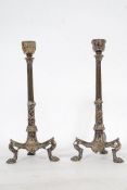 A pair of Rococo continental silver plate candlesticks by Henri Picard. The corinthium style