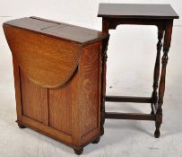 An unusual 1930`s folding small oak oval table having drop leaves together  with a hall stand