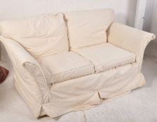 A contemporary 2 seat sofa settee having good quality covers with down filled cushions. (H- 80,W-
