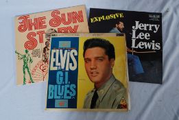 RECORDS: A collection of three records: Elvis GI Blues RD27192, The Sun Story 6641180 and Jerry Lee