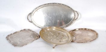 A collection of 3 large silver salvers together with a  silver plate drip tray having  tree to