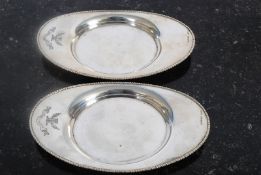 Pair of sterling silver wine coasters engraved Hora Fugit stamped Sterling silver to base with