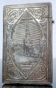 A 19th Century Russian silver Castle Top calling card case. Engraved with an image of  a St