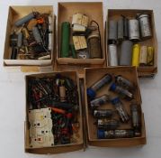 A collection of vintage valve / transistor radio parts in 5 boxes, comprising valves and many other