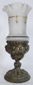 A 19th century Continental grave lamp / lantern. The metal body heavily raised in relief depicting