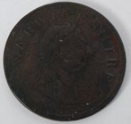 Coins. GB. Warwickshire One Penny Token. Dated 1813, George III laureate bust, Brittania facing