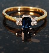 18ct yellow gold diamond and saphire ring size N