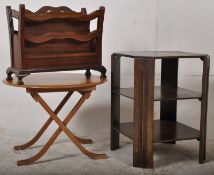 A 20th century folding coaching table, Art Deco oak side table and magazine rack along with a