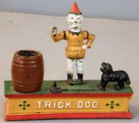 A 20th century cast metal hand painted automaton ` Trick Dog ` money box with moving action and