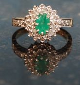 9ct yellow gold diamond and emerald cluster ring size K + half