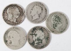 Coins GB George III / IIII / IVshillings dating 1826, 1829, 1819, 1834 & 1835 (maundy) conditions