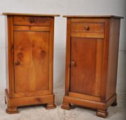 A near pair of 19th century French fruitwood bedside cabinets. Raised on bracket feet having single