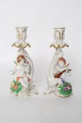 A pair of Capodemonte (Naples) candlesticks surmounted with cherubs each 20cm high