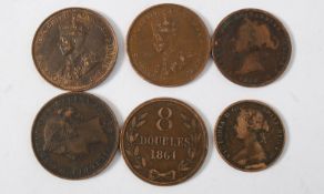 A collection of coins from Jersey & Guernsey from the 19th century, also George V along with a