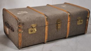 A vintage early 20th century canvas and wooden bound steamer trunk / chest / Ideal as a retro coffee