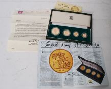 Coins - UK 1980 gold proof set, comprising: £5 coin, £2 coin, sovereign and a half sovereign,