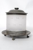 Late Victorian silver plated biscuit box / barrel with star cut glass liner. Marked to base AB*S For