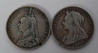 Coins BG Victoria florin dated 1889, together with a Victoria One Florin 2 Shillings coin, veil