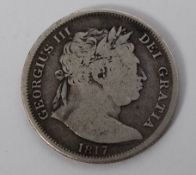 Coin - GB - George III `Bull` head half crown - 1817, crowned garter and shield on reverse