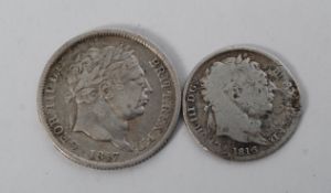 Coins. GB. George III, shilling, 1817 together with a  George III sixpence, 1818., Shilling F,