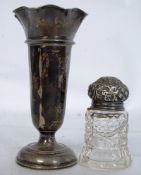 A hallmarked silver tulip vase, hallmarked to the rim, along with a hallmarked silver lidded